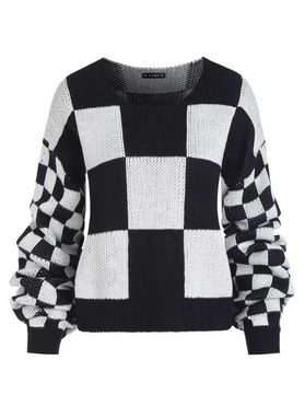 Checkerboard Plaid Drop Shoulder Sweater