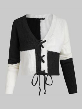 Two Tone Lace Up Cardigan