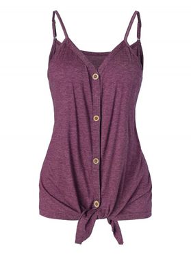Button Up Front Tied V Neck Strappy Heathered Camisole