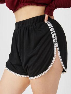Plus Size Side Slit Pompom Shorts