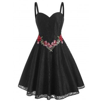 

Lace Flower Applique Cami Cocktail Party Dress, Black