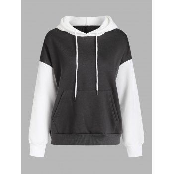 

Drawstring Front Pocket Two Tone Loose Hoodie, Gray