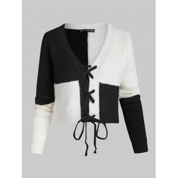 

Two Tone Lace Up Cardigan, Black