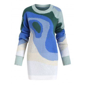 

Crewneck Abstract Graphic Oversized Sweater, Multicolor