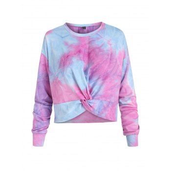 

Tie Dye Front Twist Crop Sweatshirt, Multicolor