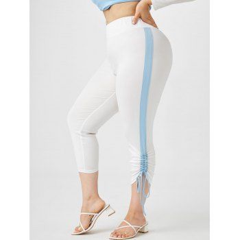 

Plus Size Cinched Contrast Side Capri Leggings, White