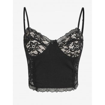 

Lace Panel Cropped Cami Top, Black