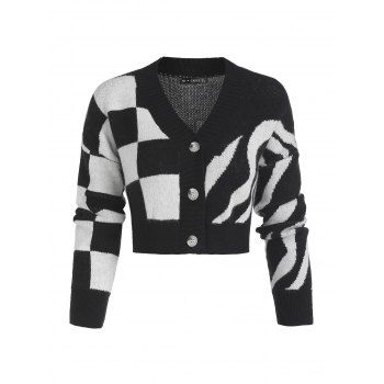 Plaid Zebra Short Cardigan, Black