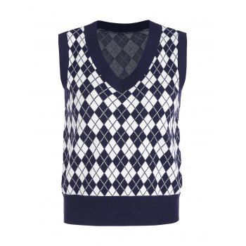 

Argyle V Neck Preppy Sweater Vest, Deep blue