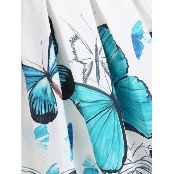 Vacation Butterfly Print Empire Waist Dual Straps A Line Dress