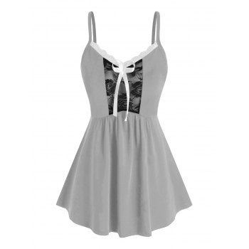 

Lace Insert Bowknot Tank Top, Gray