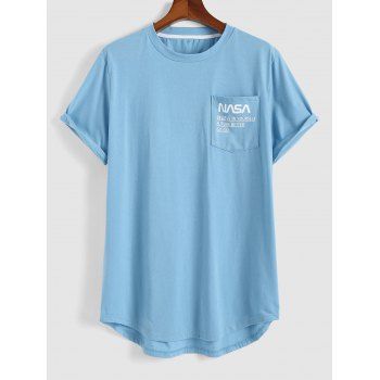 

Letter Print Pocket Short Sleeve T-shirt, Light blue