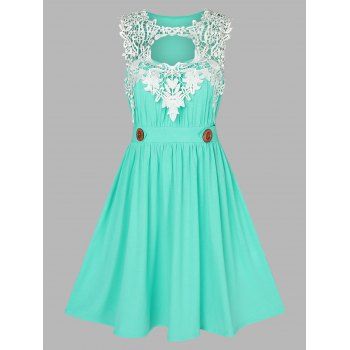 

Cutout Lace Panel Mini Flare Dress, Light green