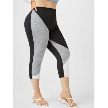 

Plus Size High Waist Colorblock Capri Leggings, Black