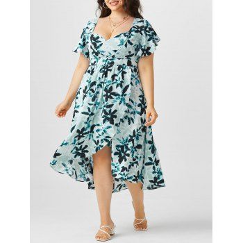 

Plus Size Floral Printed High Low Midi Dress, Multicolor