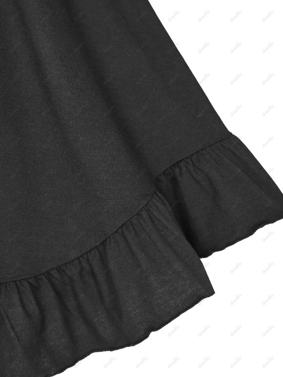 Robe Panneau en Dentelle à Volants à Lacets en Ligne A - Noir XXXL