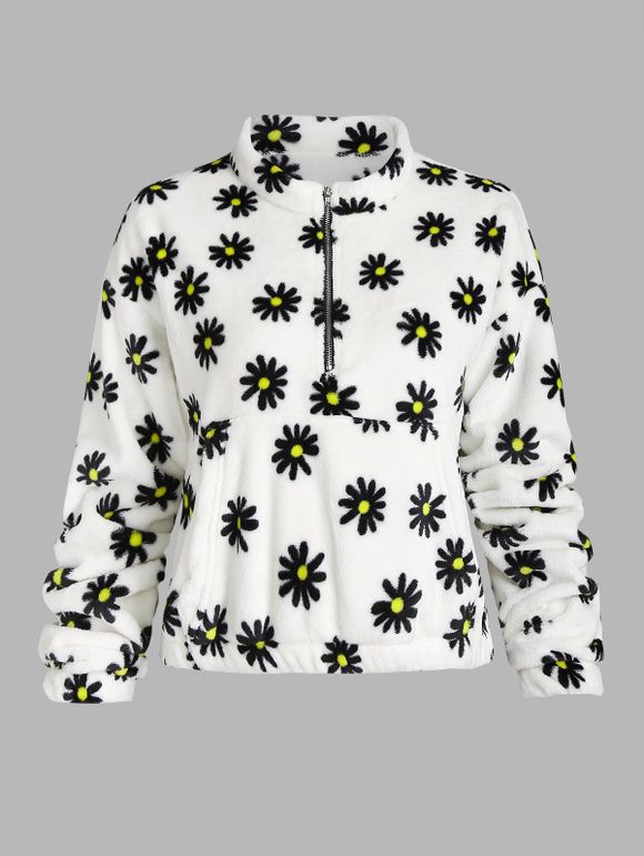Sweat-shirt Fourré Graphique Marguerite à Demi-Zip - multicolor L