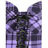 Plaid Print Lace-up Buckle Corset Style Strap Sleeveless Dress - PURPLE S