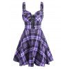 Plaid Print Lace-up Buckle Strap Sleeveless Dress - PURPLE M