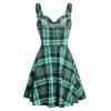 Plaid Print Lace-up Buckle Corset Style Strap Sleeveless Dress - LIGHT GREEN S