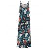 Bohemian Vacation Dress Flower Print Maxi Sundress Layer Adjustable Strap Backless Long Dress - BLUE XL