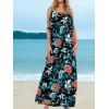 Bohemian Vacation Dress Flower Print Maxi Sundress Layer Adjustable Strap Backless Long Dress - BLUE M