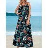 Bohemian Vacation Dress Flower Print Maxi Sundress Layer Adjustable Strap Backless Long Dress - BLUE M
