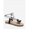 Sandales Tongs Plates Perlées Florales à Lacet - Noir EU 38