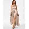 One Shoulder High Slit Satin Prom Dress - LIGHT COFFEE XL