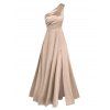 One Shoulder High Slit Satin Prom Dress - LIGHT COFFEE XL