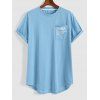 Letter Print Pocket Short Sleeve T-shirt - LIGHT BLUE XXL