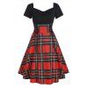 Knotted Plaid Corset Waist Lace Up Dress - RED M