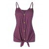 Button Up Front Tied V Neck Strappy Heathered Camisole - PURPLE S