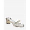 Sandales à Glissière avec Fausse Perle à Talon Epais avec Strass - Blanc Froid EU 37