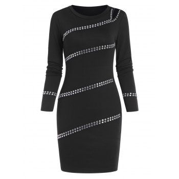 

Rhinestone Embellished Cut Out Mini Slinky Dress, Black