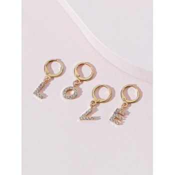 

4 Pcs Letter Love Charm Asymmetrical Huggies Earrings Set, Golden