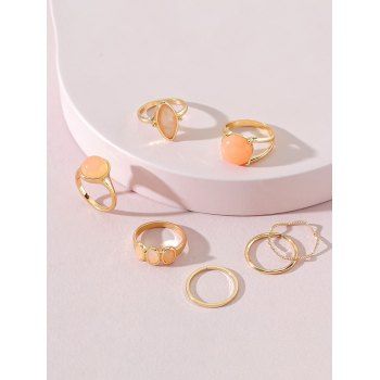 

7 Pcs Geometric Faux Gemstone Ring Set, Golden