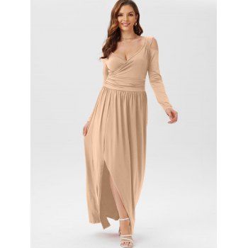 

Cold Shoulder High Slit Maxi Dress, Light coffee