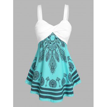 

Plus Size Front Twist Tribal Print Tank Top, Multicolor