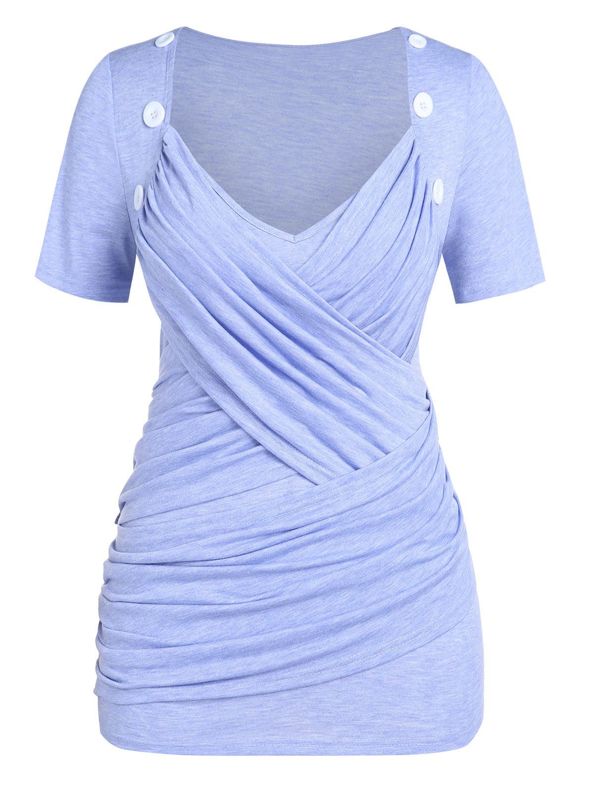 T-Shirt Froncé avec Croisés Grande-Taille - Violet clair 5X