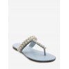 Sandales avec Sangle T et Ornées de Perles Fantaisies - Bleu Ciel Léger EU 38