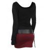 Contrast Colorblock Bicolor Lace Up Bodycon Mini Dress - BLACK XL
