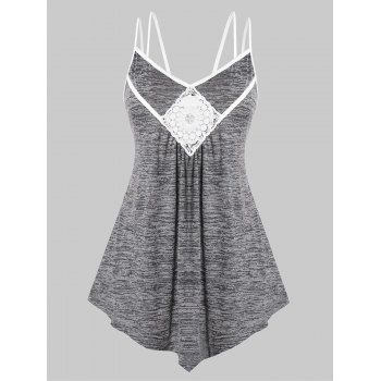 

Heathered Crochet Insert Tank Top, Gray