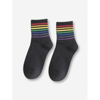 

Rainbow Color Striped Sporty Crew Socks, Black