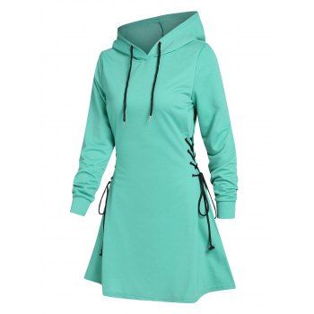 

Lace Up Mini Hoodie Dress, Light green