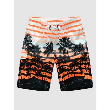 

Palm Tree Stripe Print Beach Shorts, Orange
