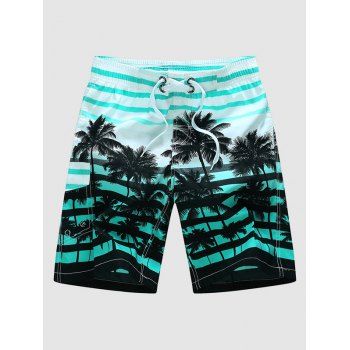 

Palm Tree Stripe Print Beach Shorts, Light blue