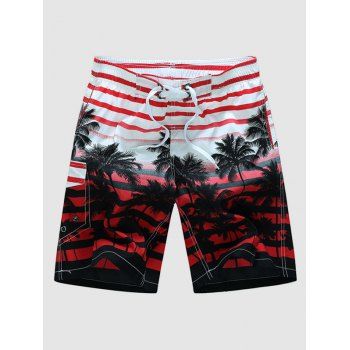 

Palm Tree Stripe Print Beach Shorts, Red