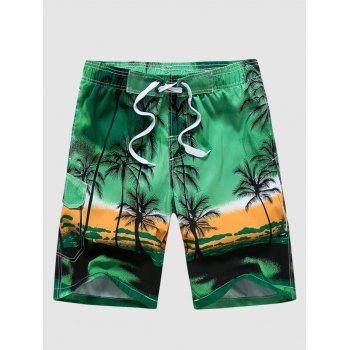 

Palm Tree Print Casual Beach Shorts, Green