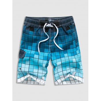 

Ombre Checkered Print Casual Shorts, Light blue
